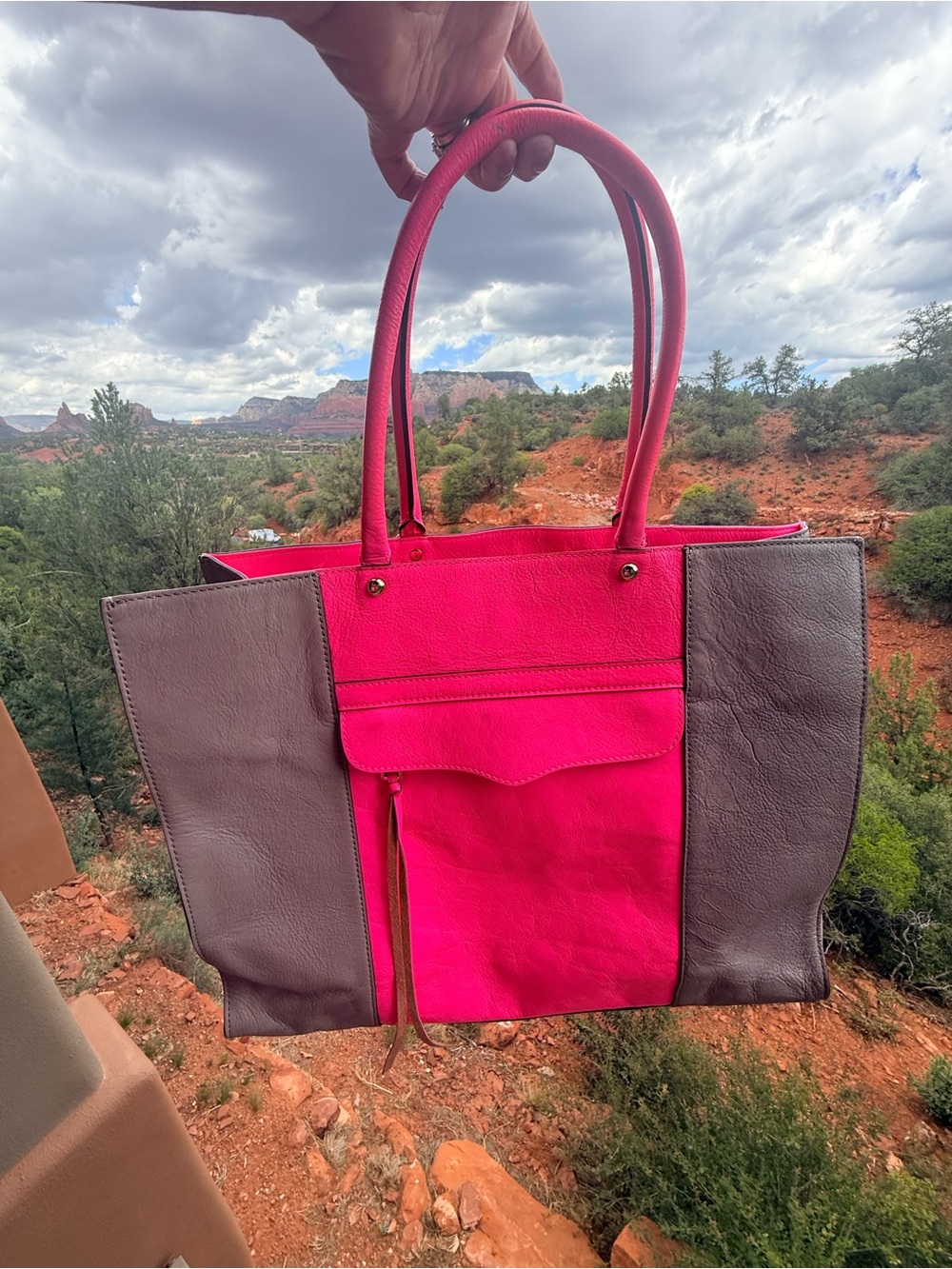 Rebecca Minkoff Hot Pink and Gray Two-Tone Tote